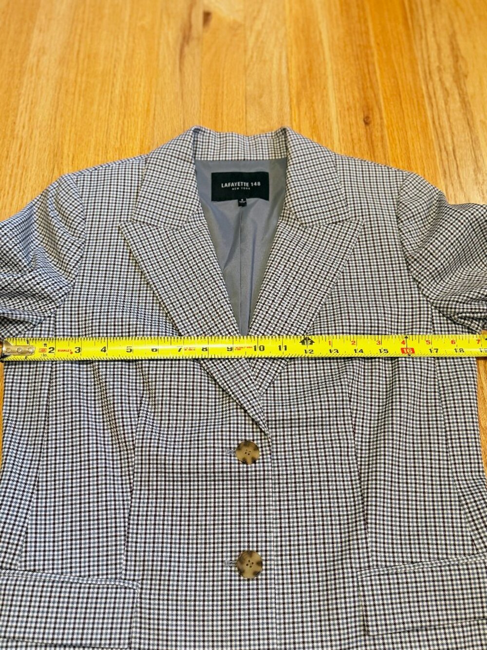 Lafayette 148 New York Blue Gray Houndstooth Wool Blazer Sz 6 - Picture 11 of 12